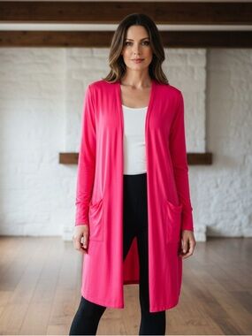 Dear Scarlett Hot Pink Open Front Cardigan with Side Pockets